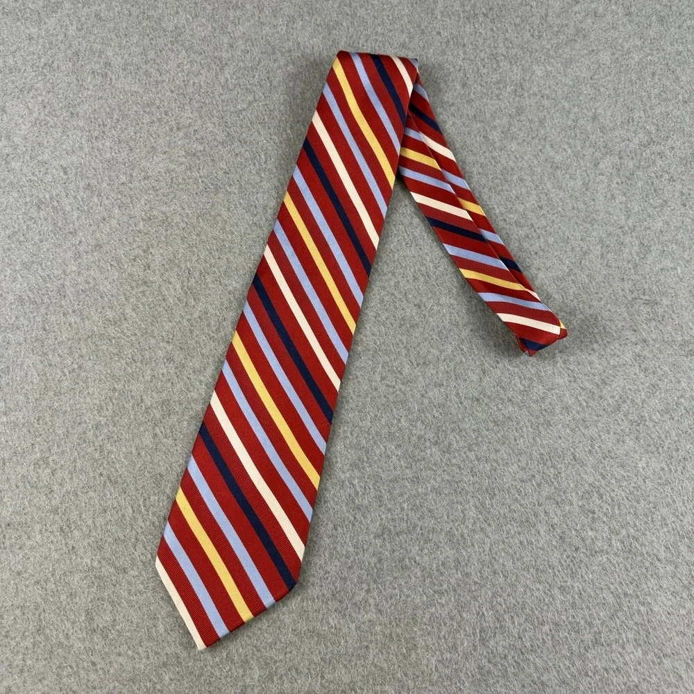 Vintage IZOD 100% Silk Red Blue Stripe Necktie Classic Preppy Tie 58x3.75